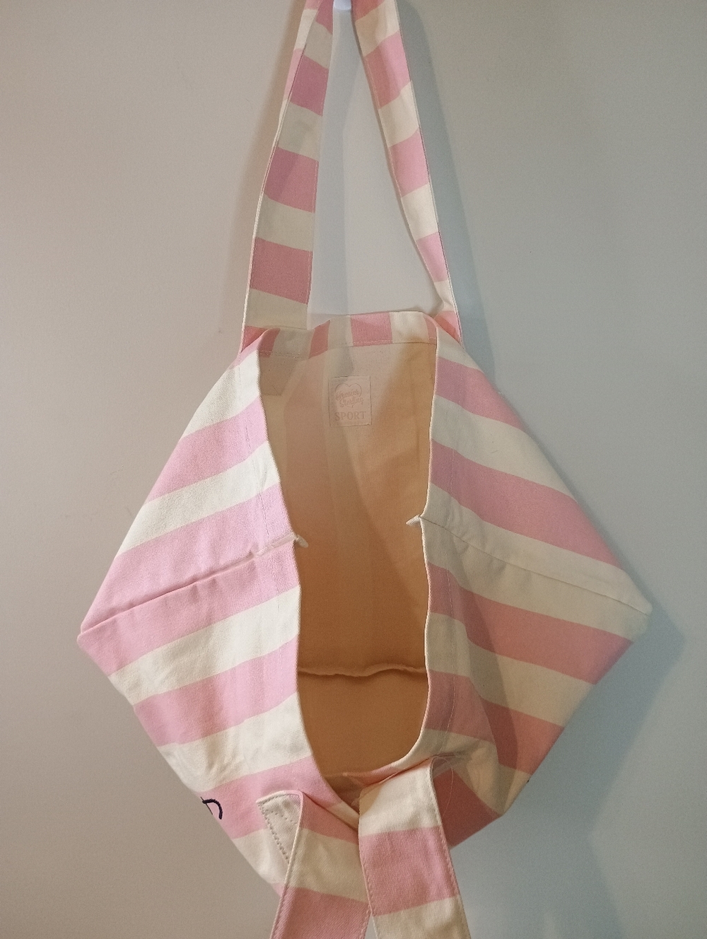 Frasier Sterling Sport Pink & White Striped Beach  Tote Bag - Picture 5 of 5